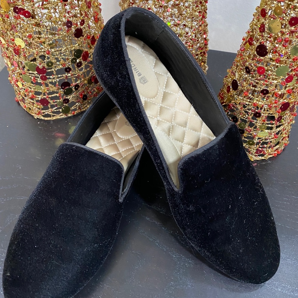 Black velvet loafers size 10.5